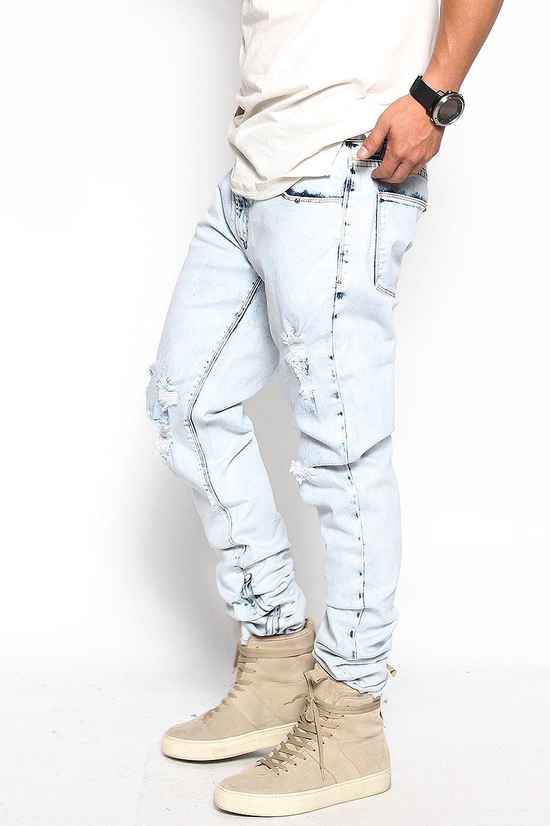 TheMogan Men's Distressed Ripped Destroyed Wash Denim Zipper Ankle