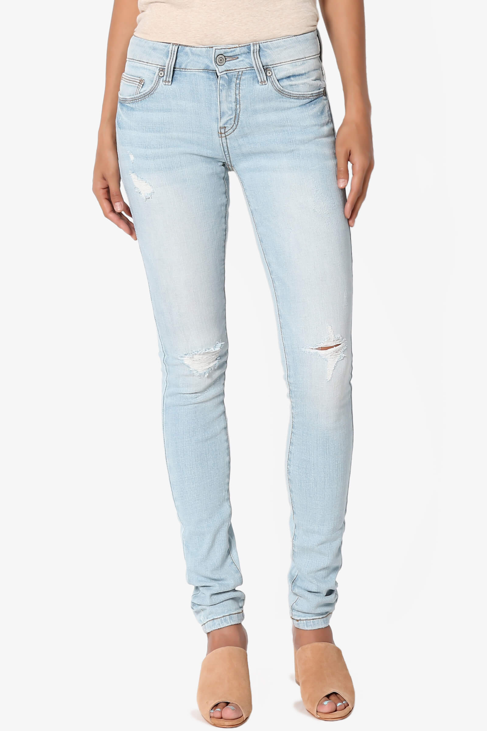 TheMogan Ripped Knee Light Wash Destroyed Distressed Denim Mid Rise Skinny Jeans