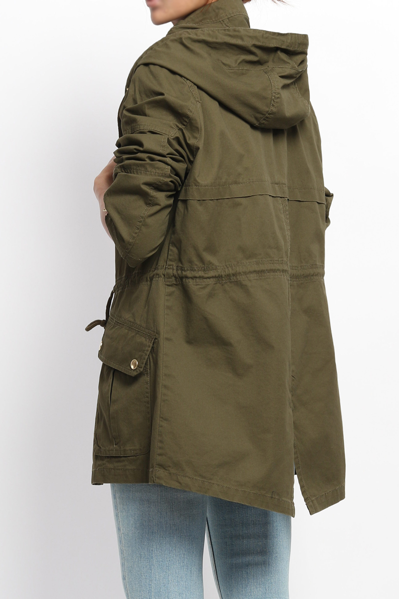 TheMogan Women's Cotton Drawstring Lightweight Hooded Anorak Utility