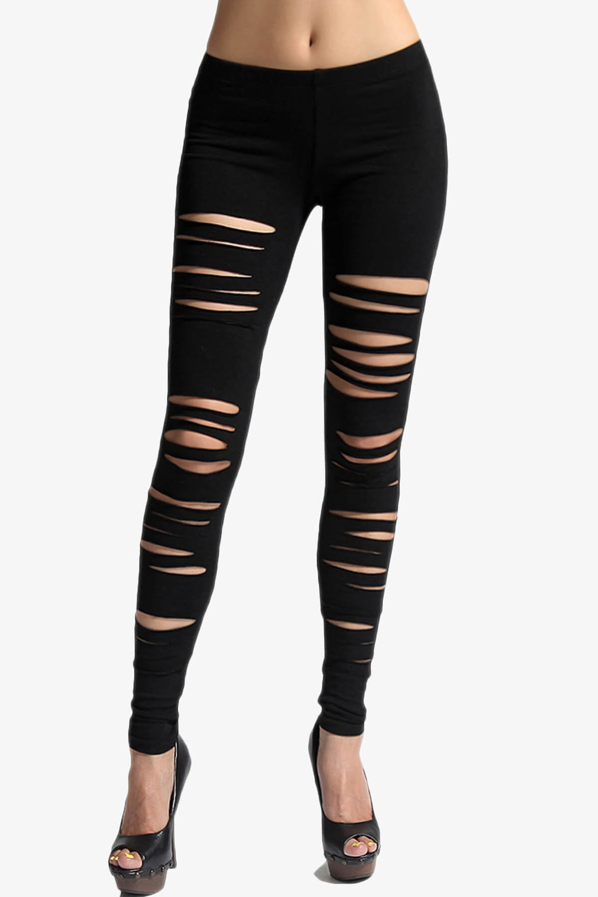 TheMogan CUT OUT Distressed Elastic Pull On STRETCH Cotton LEGGINGS S