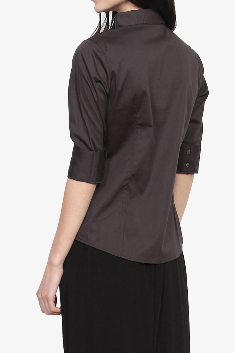 TheMogan Women's Slim Fit 3/4 Sleeve Button Down Stretch Cotton Woven Shirts