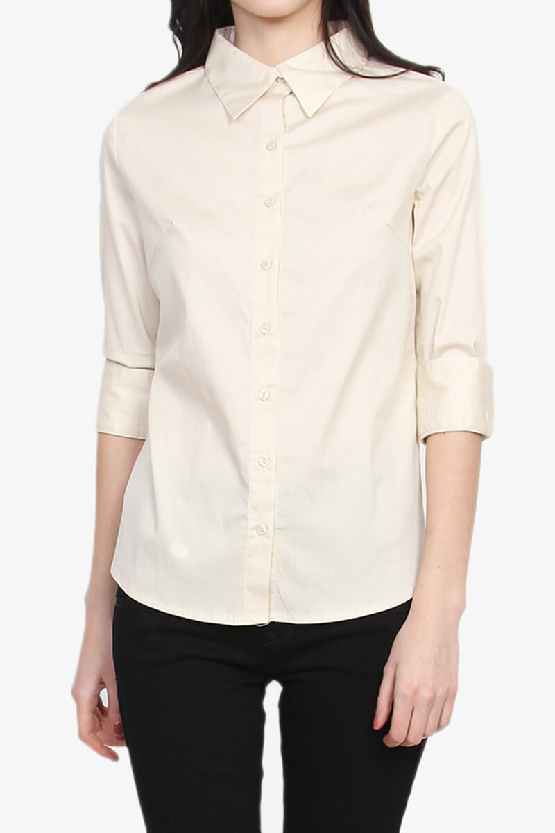 TheMogan Women's Slim Fit 3/4 Sleeve Button Down Stretch Cotton Woven Shirts