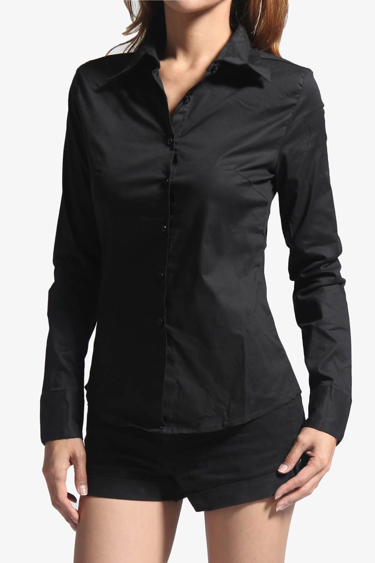 stretchy button down shirt
